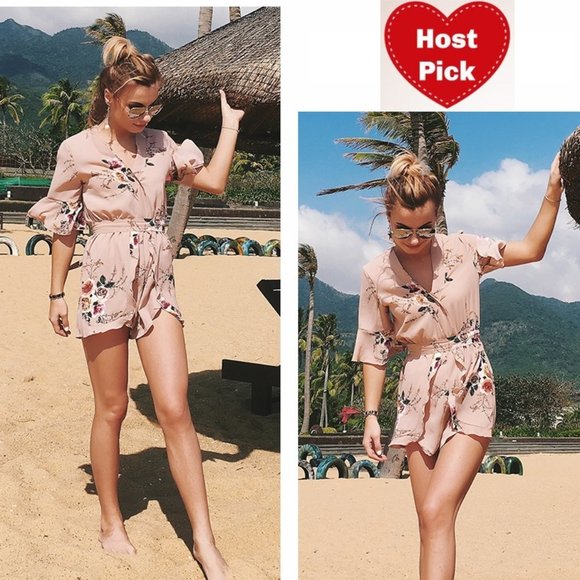 Flirty Floral Romper in Mocha - Belted - Floral California Romper - Picture 1 of 14